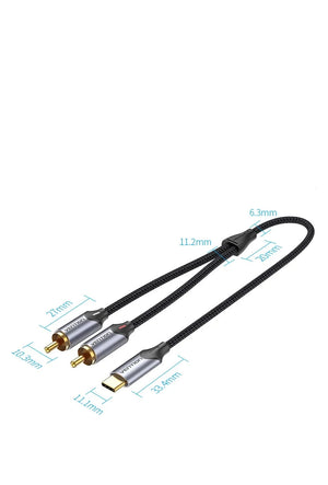 כבל ממיר מ - USB C ל - RCA, לחיבור מכשירים למגבר ולעריכת סאונד באורכים 0.5m 1m, 2m, 3m , כבל אודיו מבית סמארטקום . מתאים לשימוש כ RCA Type c כבל אודיו כבלים מתאמים ציוד נלווה לטלפונים .