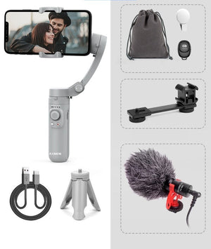 מעמד לטלפון סלולרי מתקפל עם 3 צירים ליציבות ותנועתיות מירבית - גימבל מצלמה נייד לצילום ווידאו ברמה גבוהה ולוולגינג מתאים גם ל iPhone, Xiaomi, Huawei ו- Samsung אופציה 4 , גימבל מבית סמארטקום . מתאים לשימוש כ גימבל .