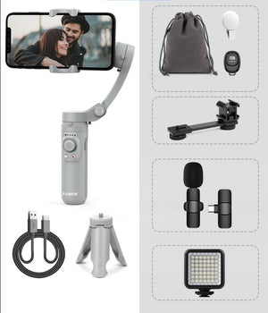 מעמד לטלפון סלולרי מתקפל עם 3 צירים ליציבות ותנועתיות מירבית - גימבל מצלמה נייד לצילום ווידאו ברמה גבוהה ולוולגינג מתאים גם ל iPhone, Xiaomi, Huawei ו- Samsung אופציה 9 , גימבל מבית סמארטקום . מתאים לשימוש כ גימבל .