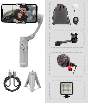 מעמד לטלפון סלולרי מתקפל עם 3 צירים ליציבות ותנועתיות מירבית - גימבל מצלמה נייד לצילום ווידאו ברמה גבוהה ולוולגינג מתאים גם ל iPhone, Xiaomi, Huawei ו- Samsung אופציה 5 , גימבל מבית סמארטקום . מתאים לשימוש כ גימבל .