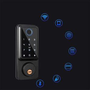 מנעול אלקטרוני חכם עם חיבור לאפליקציית Tuya באמצעות WIFI - נעילה ללא מפתח באמצעות קוד דיגיטלי, זיהוי טביעת אצבע, כרטיס IC ומפתח מכאני , מנעול חכם מבית סמארטקום . מתאים לשימוש כ WiFi מנעול חכם .