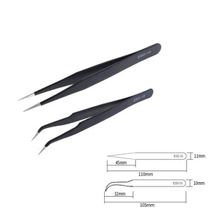 סט פינצטות מדוייקות אנטי-סטטיות מפלדת אל-חלד לתיקון אלקטרוניקה ולעבודות נוספות ESD-10 and ESD-15 , סט פינצטות מבית סמארטקום . מתאים לשימוש כ כלי עבודה פינצטה .