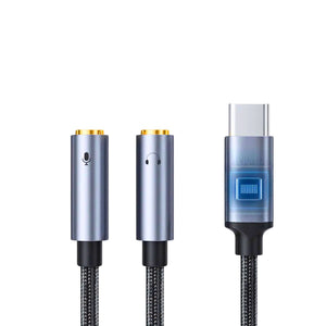 ממיר כרטיס קול חיצוני USB C 7.1 עם צ'יפ HiFi DAC לסמסונג שיאומי אייפד - כניסת USB C, לשני יציאות 3.5mm לחיבור אוזניות ורמקול , מתאם אודיו מבית סמארטקום . מתאים לשימוש כ AUX Type c מתאמים .