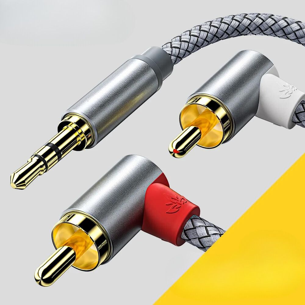 כבל RCA בזווית 90° AUX 3.5 זכר לכבל שמע זכר 2RCA, מושלם לחיבור טלוויזיה, מחשב, מגבר, DVD ורמקולים 1m , כבל אודיו מבית סמארטקום . מתאים לשימוש כ AUX RCA כבל אודיו כבלים .