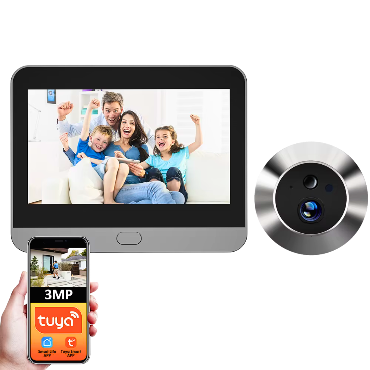 עינית חכמה 1080P עם רדאר, זיהוי אדם, מצלמת אבטחה מינית אלחוטית עם Wi-Fi 2.4G ומסך דיגיטלי לבית