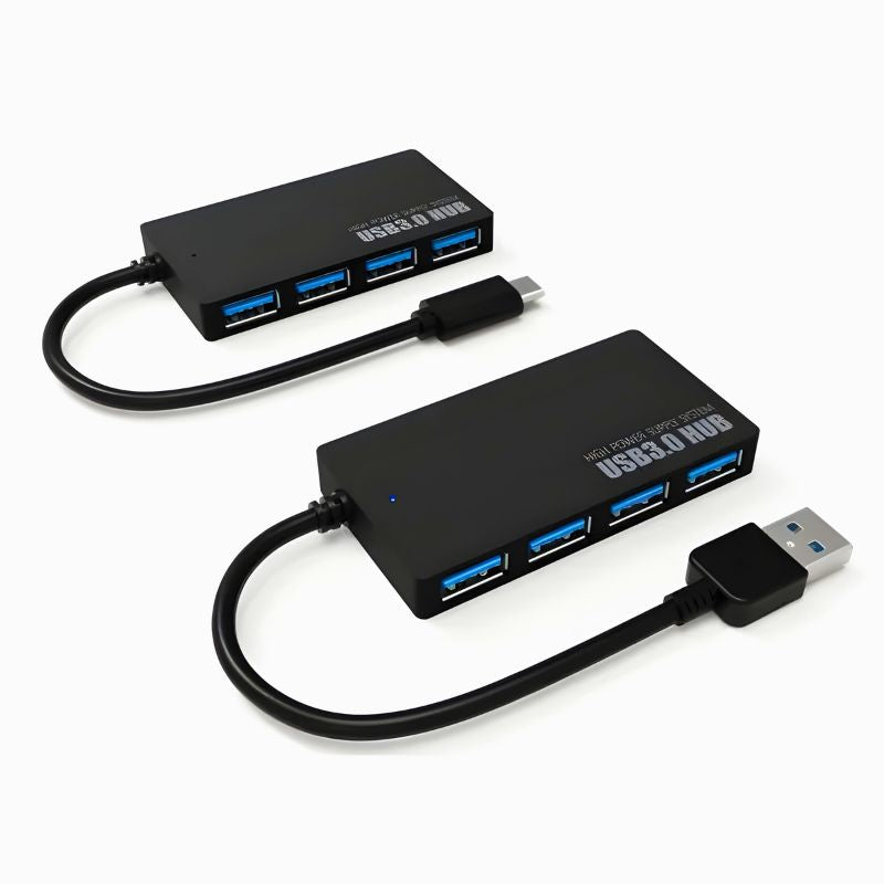 מפצל USB ל-4 יציאות USB 3.0 עם מתאם לחיבור דרך חיבור TYPE C , מתאם USB מבית סמארטקום . מתאים לשימוש כ מפצל USB ציוד נלווה למחשבים .