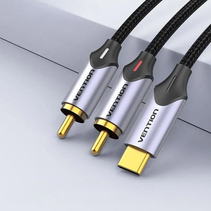 כבל ממיר מ - USB C ל - RCA, לחיבור מכשירים למגבר ולעריכת סאונד באורכים 0.5m 1m, 2m, 3m