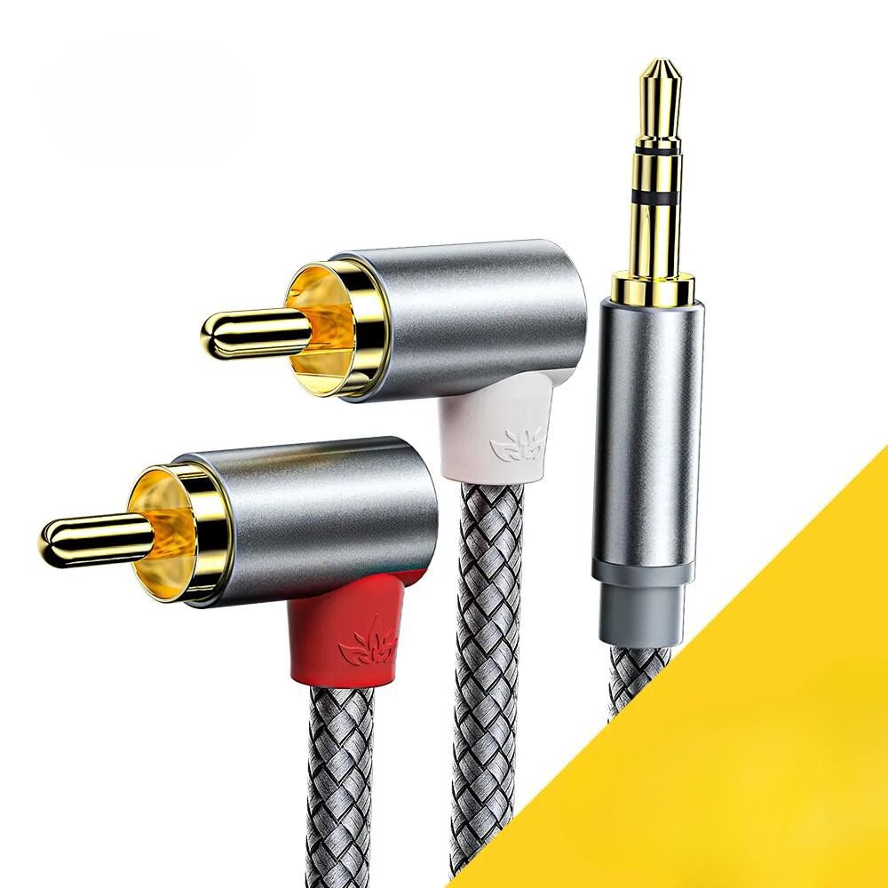 כבל RCA בזווית 90° AUX 3.5 זכר לכבל שמע זכר 2RCA, מושלם לחיבור טלוויזיה, מחשב, מגבר, DVD ורמקולים 2m , כבל אודיו מבית סמארטקום . מתאים לשימוש כ AUX RCA כבל אודיו כבלים .