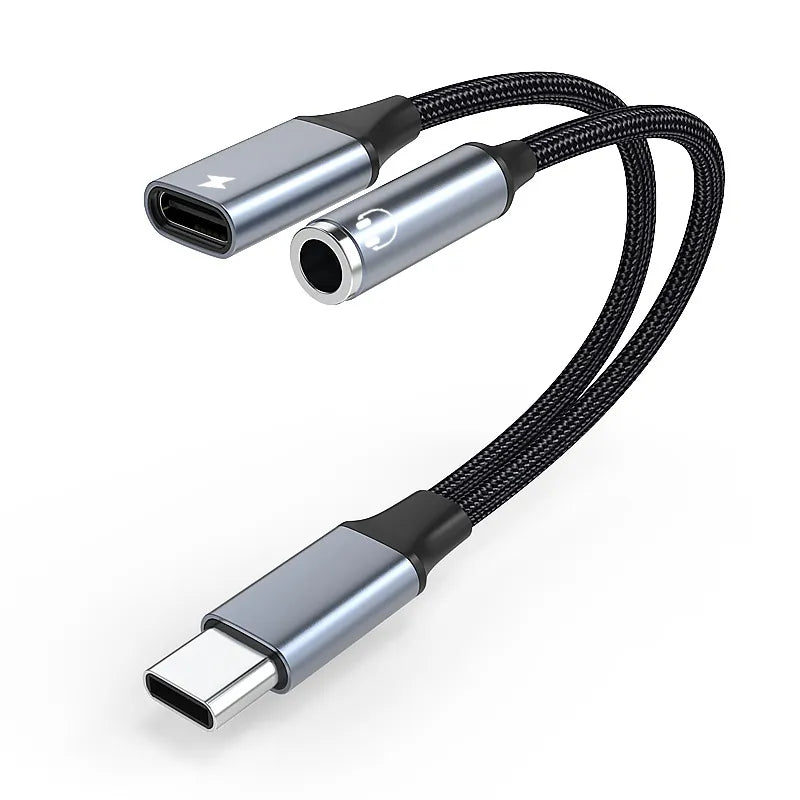 ממיר USB Type C לאוזניות 3.5 מ"מ AUX וטעינה מהירה עד 60W, מתאים גם למקבוק ולסמסונג Type C עם AUX , כבל אודיו מבית סמארטקום . מתאים לשימוש כ AUX מתאמים .