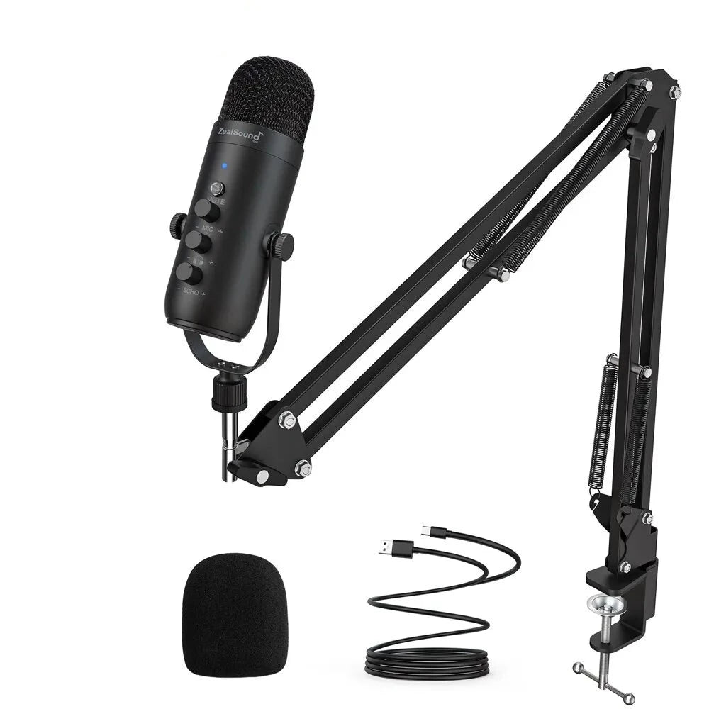 מיקרופון אולפן עם קונדנסר - מקצועי לפודקאסטים ושידורים - USB עם מעמד בום - ערכת הקלטה , מיקרופון מבית סמארטקום . מתאים לשימוש כ מיקרופון .