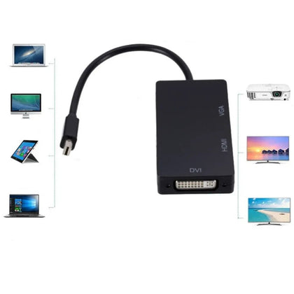 ממיר 3 ב-1 מ Mini DP ל HDMI ,VGA ,DVI, כבל מתאם Mini DP מושלם לחיבור MacBook Pro Air למסך, טלויזיה מקרן ועוד