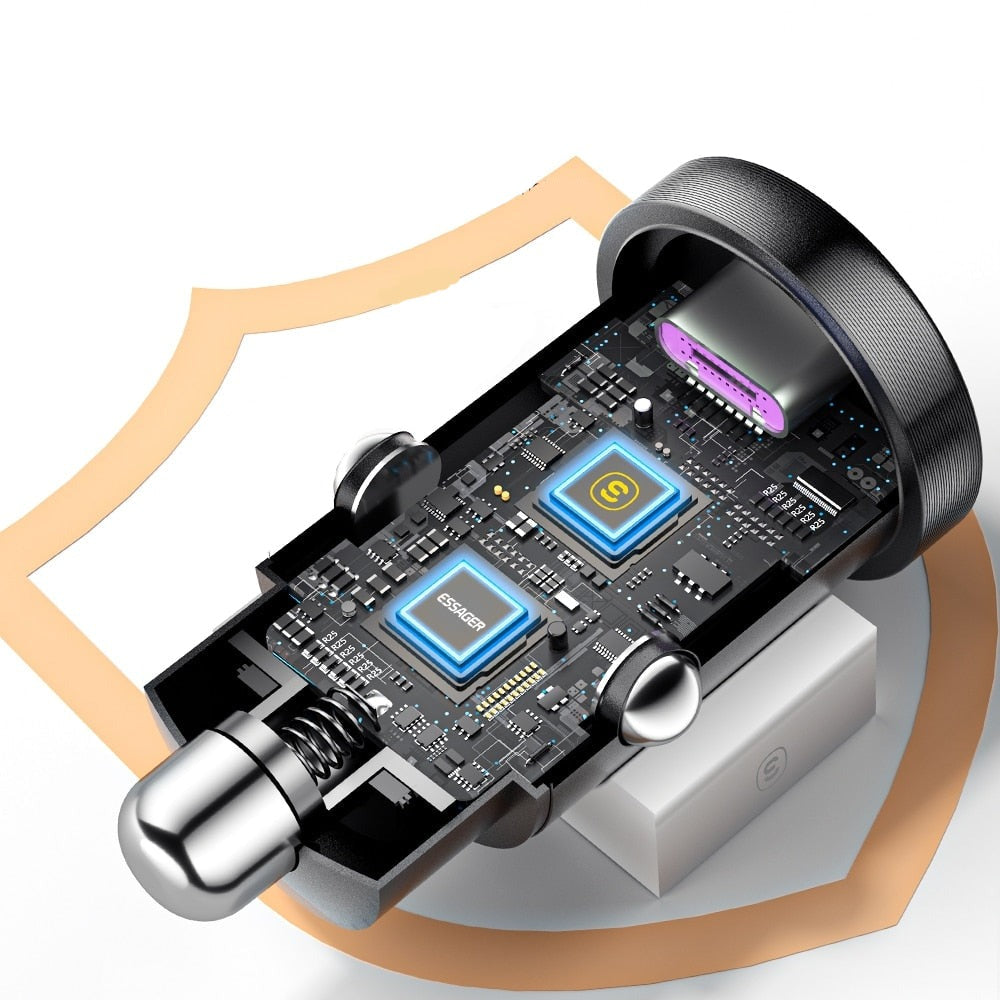 מטען מהיר לרכב 30W עם טעינה מהירה, יציאת USB Type A ויציאת Type C ל- ,iPhone 12, 13, Huawei, Samsung, Xiaomi ועוד. , מטען לרכב מבית סמארטקום . מתאים לשימוש כ מטענים לרכב .