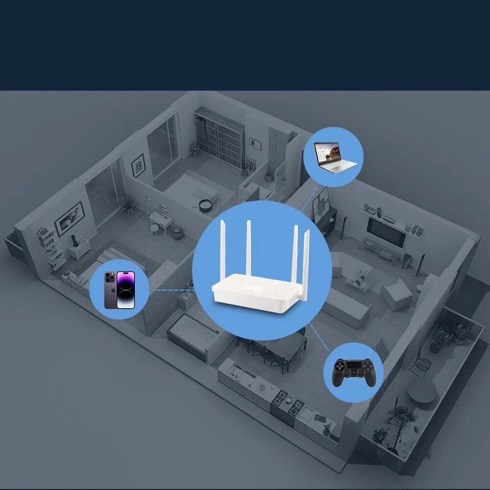 נתב AC1200 Wi-Fi עם רשת כפולה, ואפשרות לעבוד כרפיטר Wi-Fi עם 4 אנטנות בתדרי 2.4GHz ו-5GHz, וחיבור Gigabit Ethernet - הפתרון המושלם לרשת האלחוטית בביתכם! , ראוטר אלחוטי מבית סמארטקום . מתאים לשימוש כ נתבים אלחוטיים תקשורת .