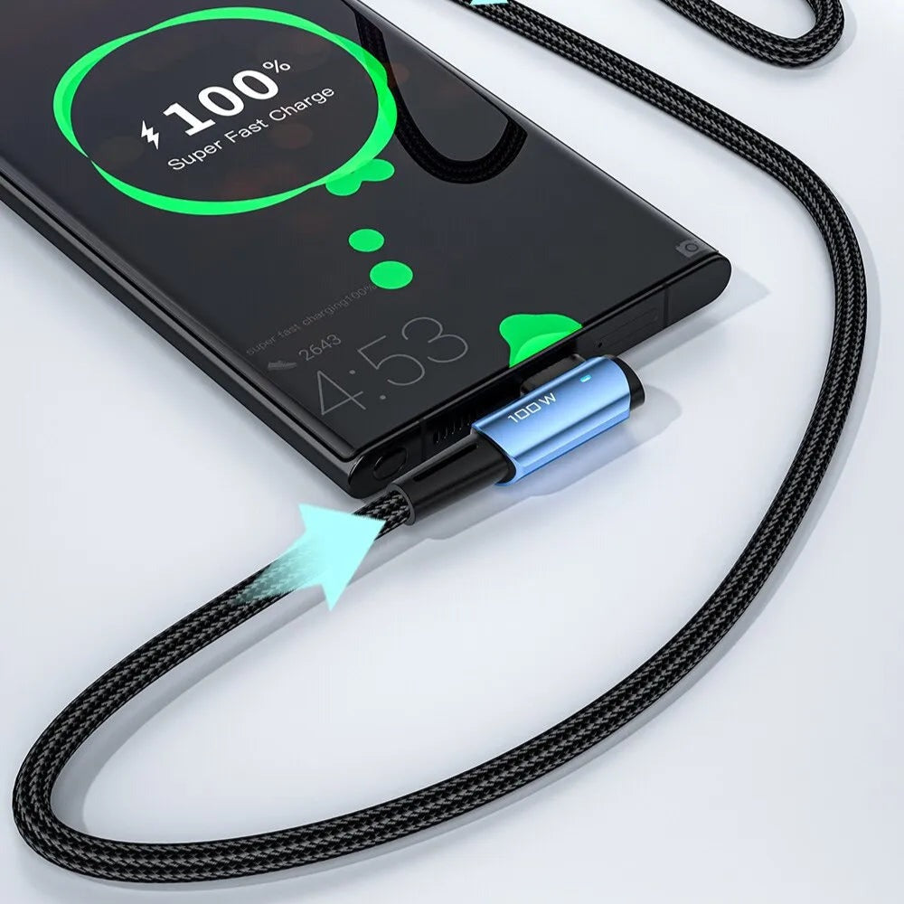 כבל Type C עם זווית 90 מעלות, 100W, 480Mbps ואורך מטר , כבל USB מבית סמארטקום . מתאים לשימוש כ Type c כבל טעינה כבלים .