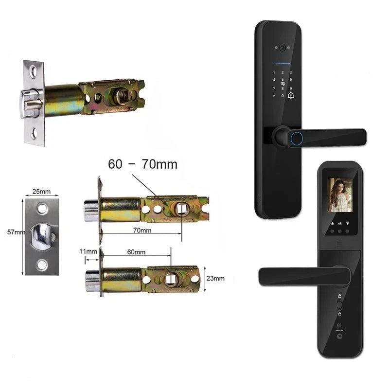 מנעול חכם אלקטרוני לדלת עם זיהוי טביעת אצבע ביומטרית, כרטיס חכם, סיסמה ומפתח - הגנה מתקדמת לבית מנעול לשונית 60-70 , מנעול חכם מבית סמארטקום . מתאים לשימוש כ WiFi מנעול חכם .