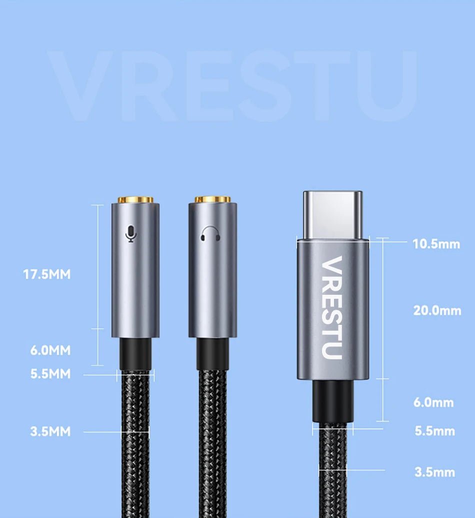 ממיר כרטיס קול חיצוני USB C 7.1 עם צ'יפ HiFi DAC לסמסונג שיאומי אייפד - כניסת USB C, לשני יציאות 3.5mm לחיבור אוזניות ורמקול , מתאם אודיו מבית סמארטקום . מתאים לשימוש כ AUX Type c מתאמים .