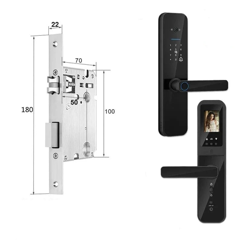 מנעול חכם אלקטרוני לדלת עם זיהוי טביעת אצבע ביומטרית, כרטיס חכם, סיסמה ומפתח - הגנה מתקדמת לבית 180x22(5050) , מנעול חכם מבית סמארטקום . מתאים לשימוש כ WiFi מנעול חכם .