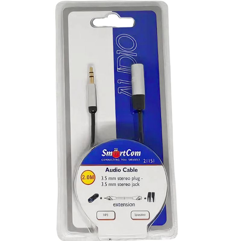 כבל 3.5 מ"מ AUX מאריך לרמקולים 2 מטר , כבל אודיו מבית סמארטקום . מתאים לשימוש כ AUX cable כבל אודיו כבלים .