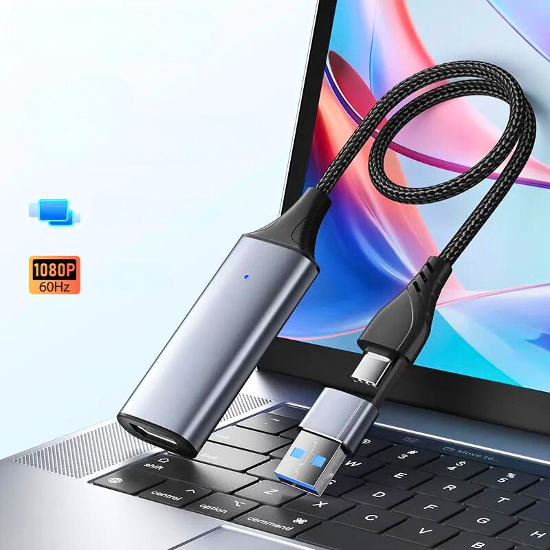 כרטיס לכידת וידאו חיצוני נייד USB 3.0 - תואם HDMI ל-USB/Type-C להקלטה חלקה ולשידור חי באיכות מדהימה , כבל וידאו מבית סמארטקום . מתאים לשימוש כ hdmi Type c כבלים מתאמים .