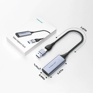 כרטיס לכידת וידאו חיצוני נייד USB 3.0 - תואם HDMI ל-USB/Type-C להקלטה חלקה ולשידור חי באיכות מדהימה , כבל וידאו מבית סמארטקום . מתאים לשימוש כ hdmi Type c כבלים מתאמים .