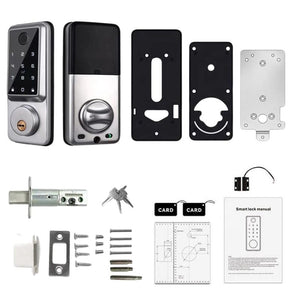 מנעול אלקטרוני חכם עם חיבור לאפליקציית Tuya באמצעות WIFI - נעילה ללא מפתח באמצעות קוד דיגיטלי, זיהוי טביעת אצבע, כרטיס IC ומפתח מכאני , מנעול חכם מבית סמארטקום . מתאים לשימוש כ WiFi מנעול חכם .