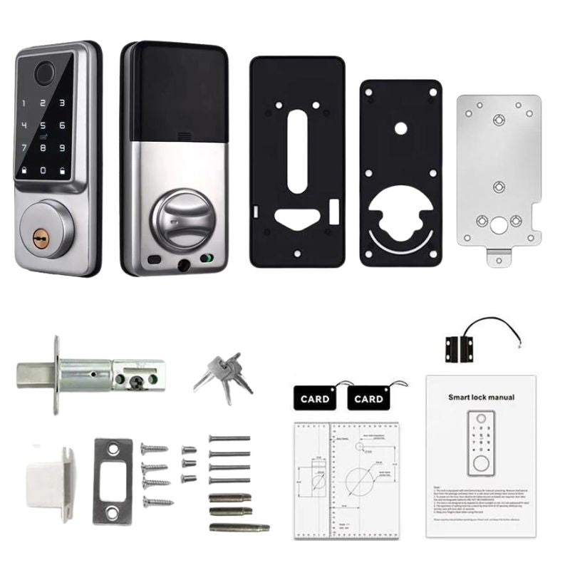 מנעול אלקטרוני חכם עם חיבור לאפליקציית Tuya באמצעות WIFI - נעילה ללא מפתח באמצעות קוד דיגיטלי, זיהוי טביעת אצבע, כרטיס IC ומפתח מכאני , מנעול חכם מבית סמארטקום . מתאים לשימוש כ WiFi מנעול חכם .