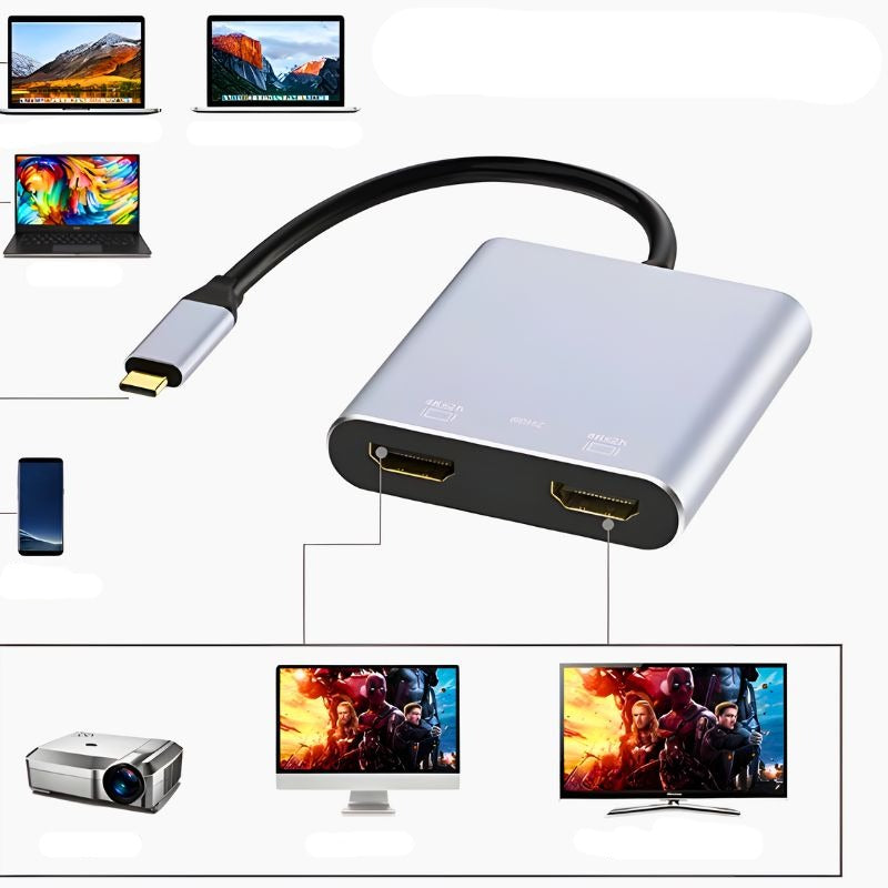 סמארטקום - מפצל TYPE C 4-1 , מפצל וידאו מבית סמארטקום . מתאים לשימוש כ hdmi Type c ציוד נלווה למחשבים .