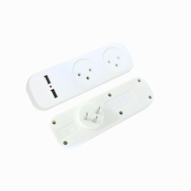 מפצל T ל 2 שקעים ו 2 מחברי USB לטעינה , מפצל חשמל מבית סמארטקום . מתאים לשימוש כ מפצל חשמל .