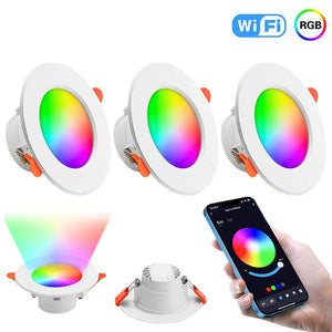 ערכת 4-10 ספוטים RGB חכמים 10W לחור של 75-105 מ"מ | מתאימות ליצירת תקרה חכמה עם בקרת קול לאלקסה ולגוגל הום , פס לד מבית סמארטקום . מתאים לשימוש כ WiFi נורות חכמות .