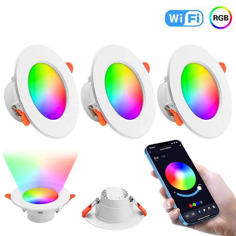 ערכת 4-10 ספוטים RGB חכמים 10W לחור של 75-105 מ"מ | מתאימות ליצירת תקרה חכמה עם בקרת קול לאלקסה ולגוגל הום , פס לד מבית סמארטקום . מתאים לשימוש כ WiFi נורות חכמות .