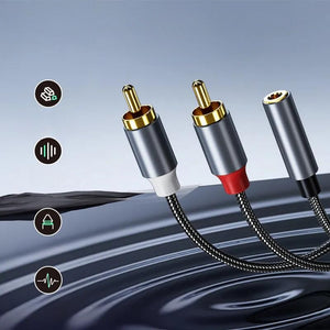 כבל אודיו AUX איכותי 3.5 מ"מ ל-2 RCA, נקבה לשני זכרים - הפקה באיכות Hi-Fi, חיבור פיצוץ בצבעים אדום ולבן, מתאים לאוזניות ולמחשב , כבל אודיו מבית סמארטקום . מתאים לשימוש כ AUX RCA אודיו כבל אודיו כבלים מתאמים .