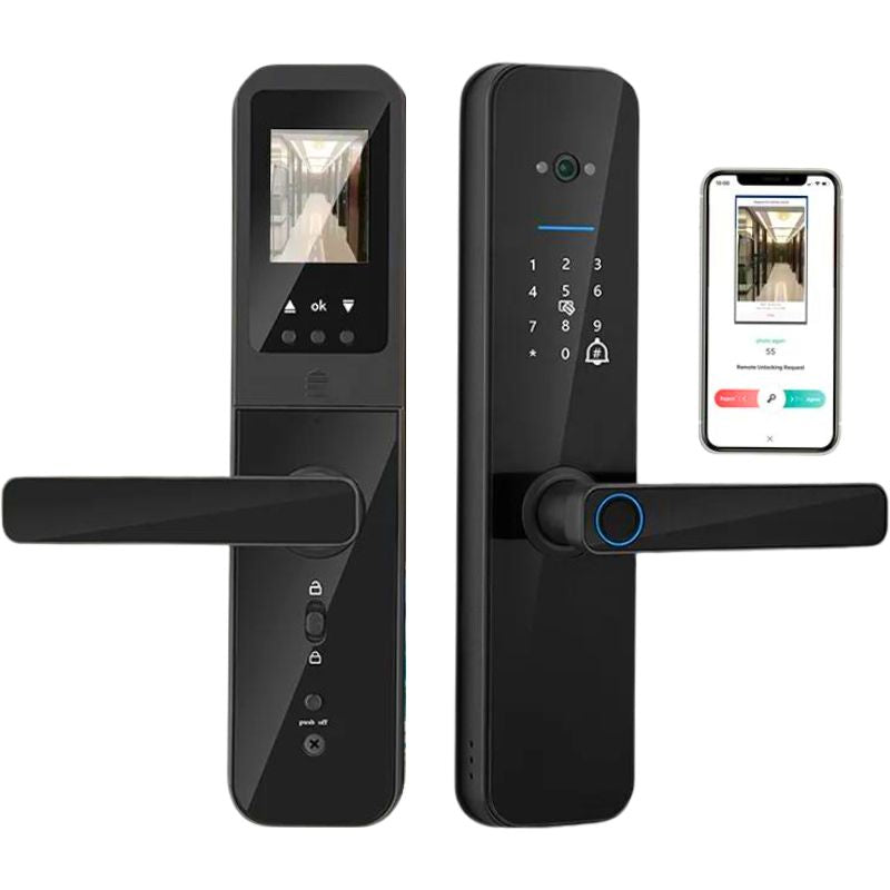 מנעול חכם אלקטרוני לדלת עם זיהוי טביעת אצבע ביומטרית, כרטיס חכם, סיסמה ומפתח - הגנה מתקדמת לבית , מנעול חכם מבית סמארטקום . מתאים לשימוש כ WiFi מנעול חכם .