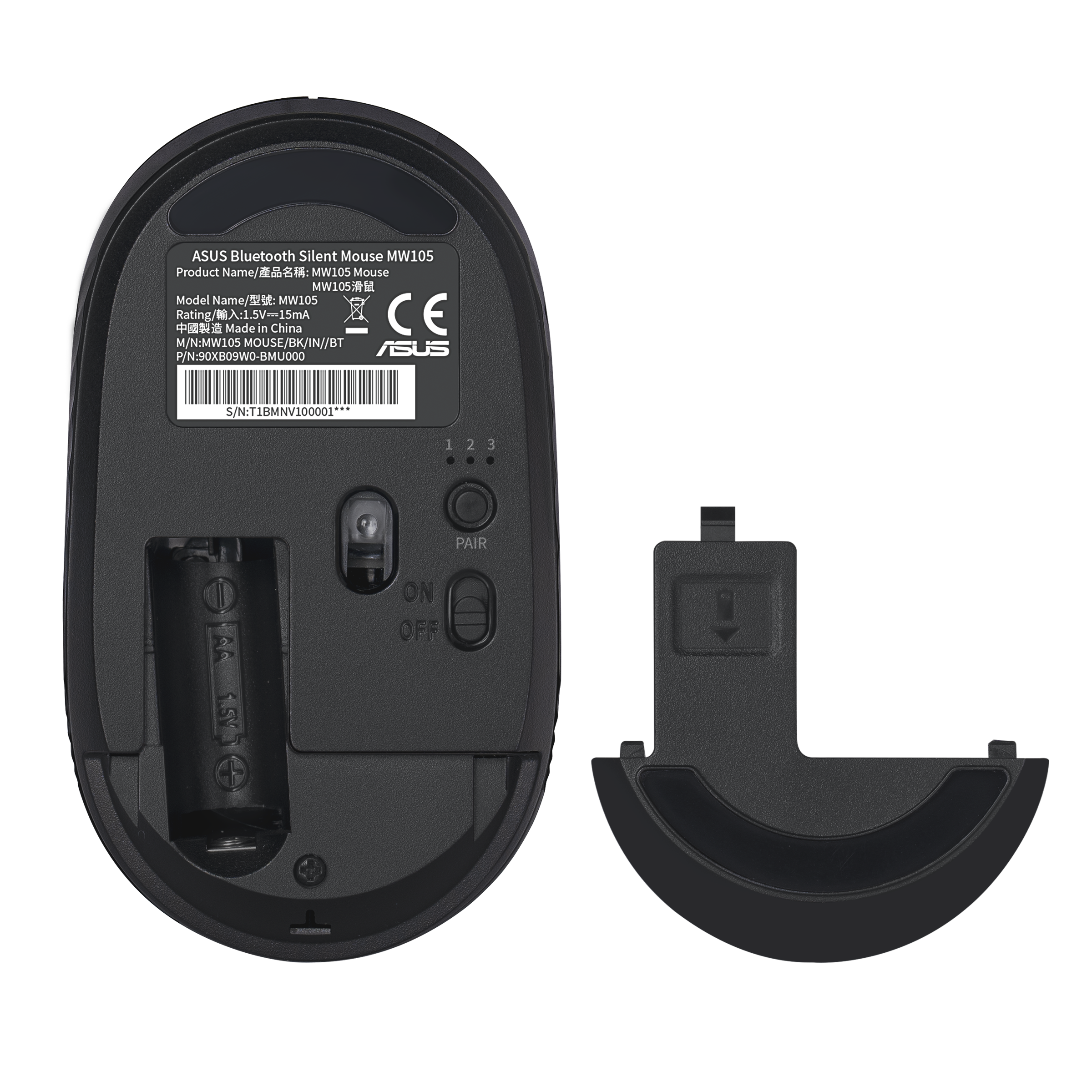 ASUS Bluetooth Silent Mouse MW105 , עכבר אלחוטי מבית Asus . מתאים לשימוש כ .