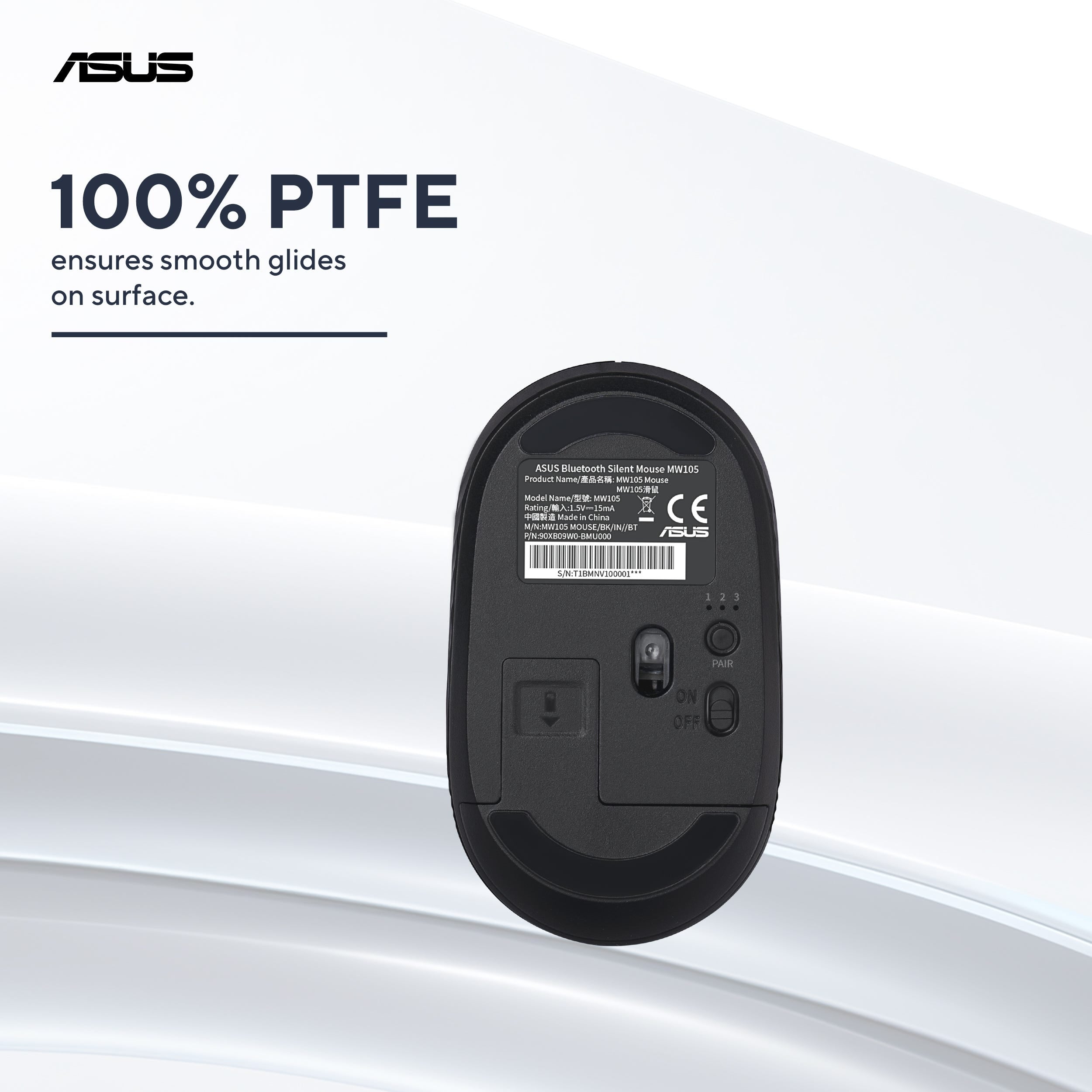 ASUS Bluetooth Silent Mouse MW105 , עכבר אלחוטי מבית Asus . מתאים לשימוש כ .